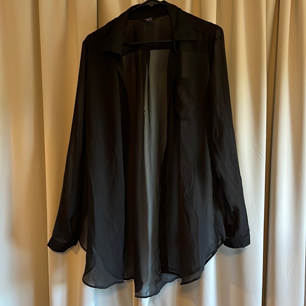 Oversized Large Sheer Black Button Down